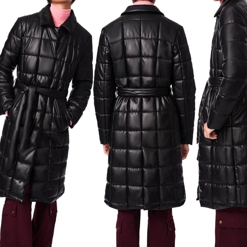 Bernie by Bernardo faux leather quilted belted coat